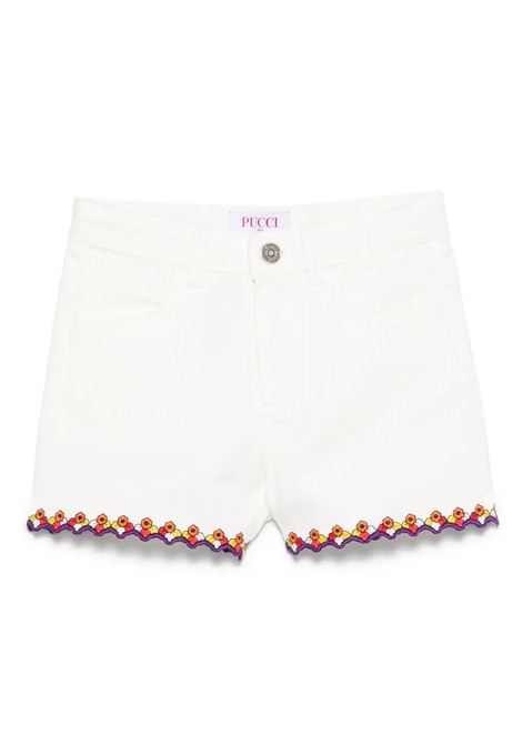 Shorts Bianchi Con Ricamo Floreale Sul Fondo EMILIO PUCCI JUNIOR | Pantaloni | PW6A69-D0008101AR