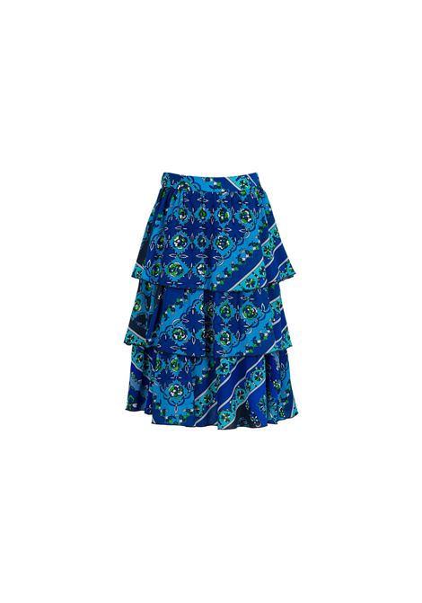 Gonna Lunga Balze Con Stampa Festa Blu EMILIO PUCCI JUNIOR | Gonne | PW7A34-K0221621MC