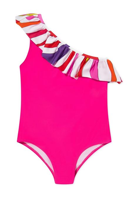 Costume Intero Monospalla Rosa Fluo Con Balza Stampata EMILIO PUCCI JUNIOR | Costumi da bagno | PWCA19-Z055950L