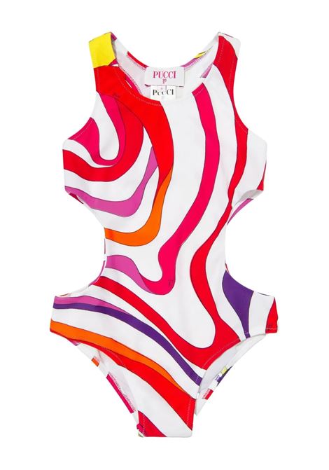 One-Piece Swimsuit with Cut-Outs and Multicolor Iride Print EMILIO PUCCI JUNIOR | Swimwear | PWCA49-J0281101AR