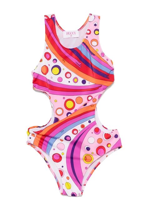 One-Piece Swimsuit with Cut-Out and Multicolor Fountain Print EMILIO PUCCI JUNIOR | Swimwear | PWCA49-J0475437MC