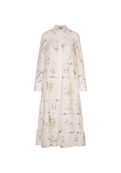 Long Sleeve Midi Shirt Dress In Printed White Linen ERDEM | Dress And Jumpsuit | VC25-D918-WBFLIBBOTANICAL GARDEN WHITE