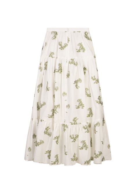 Gonna Midi a Trapezio Bianca Con Fiori Verdi ERDEM | VC25-S19-IVFFCIVORY