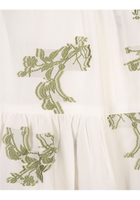 Gonna Midi a Trapezio Bianca Con Fiori Verdi ERDEM | VC25-S19-IVFFCIVORY