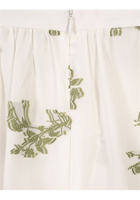 Gonna Midi a Trapezio Bianca Con Fiori Verdi ERDEM | VC25-S19-IVFFCIVORY