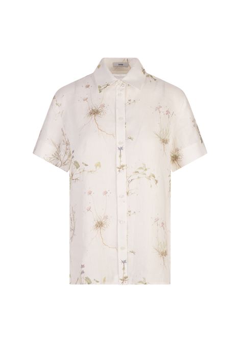 Printed White Linen Short-Sleeve Shirt ERDEM | Shirts | VC25-T20-WBFLIBOTANICAL GARDEN WHITE