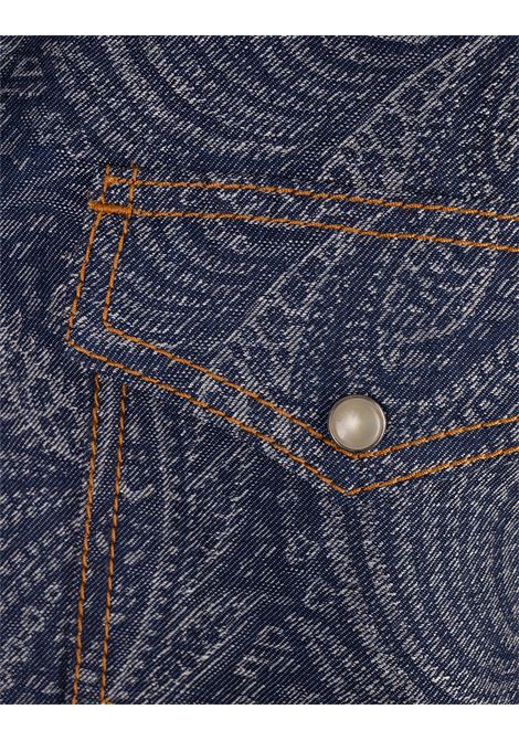 Navy Blue Overshirt Jacket with Foliage Pattern ETRO | MRNE0001-99TJ568S8460