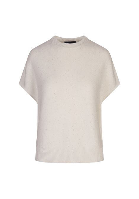 White Crew Neck Cape With Sequins FABIANA FILIPPI | Knitwear | MAD275F525D27300000142