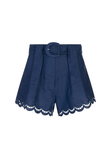 Navy Blue Richelieu Belted Euroflax Premium Linen Shorts FARM RIO | Trousers | 337200NAVY BLUE - L0023