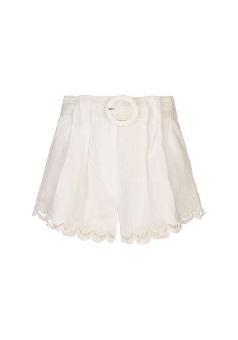 White Richelieu Belted Euroflax Premium Linen Shorts FARM RIO | Trousers | 337204WHITE - L0036