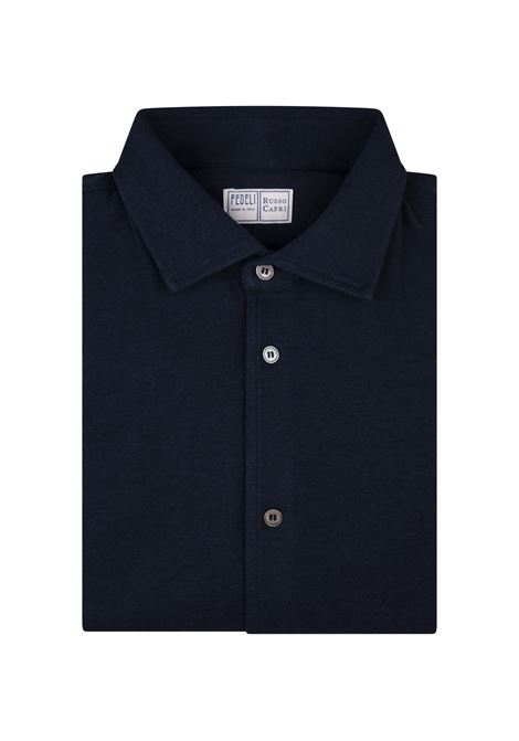 Camicia-Polo In Piquet Di Cotone Superlight Melange Blu Notte FEDELI | 002505