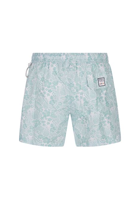 Swim Shorts Verde Acqua Con Pattern Tropicale FEDELI | 00318-C0993510