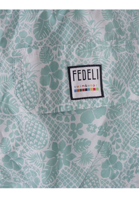 Swim Shorts Verde Acqua Con Pattern Tropicale FEDELI | 00318-C0993510