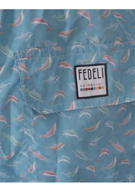 Swim Shorts Celesti Con Pattern Delfini Colorati FEDELI | 00318-C100924