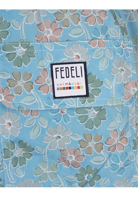 Swim Shorts Azzurri Con Pattern Di Fiori Multicolor FEDELI | 00318-C101181