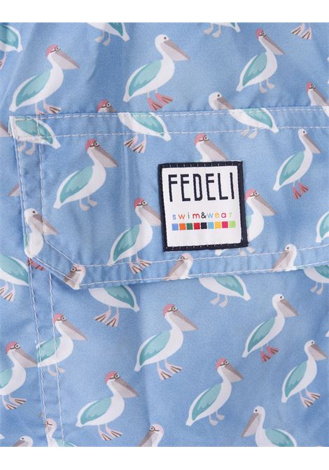 Swim Shorts Azzurri Con Pattern Di Pellicani FEDELI | 00318-C102343