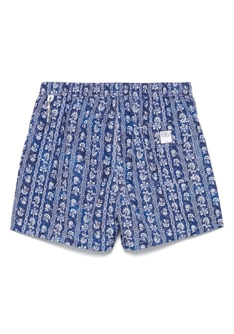 Blue Swim Shorts with Floral Pattern FEDELI | 00318-F2028