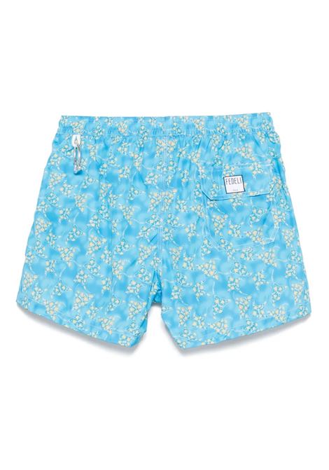 Light Blue Swim Shorts with Floral Rays FEDELI | 00318-F464