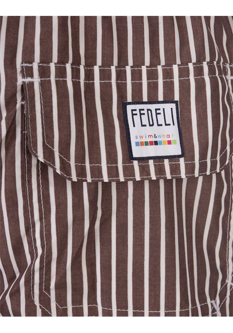 Swim Shorts A Righe Bianco e Marrone FEDELI | 00318-I1753420