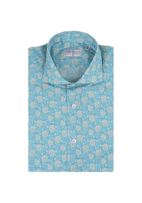 Camicia Sean In Panamino Floreale Turchese/Verde FEDELI | 00512-C097991