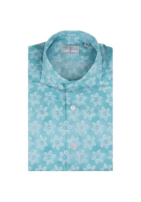 Camicia Sean Panamino Celeste Con Pattern Floreale FEDELI | 00512-C099941