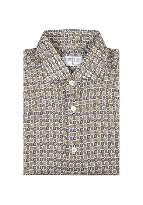 Camicia Sean In Panamino Kaki Con Micropattern FEDELI | 00512-F1009