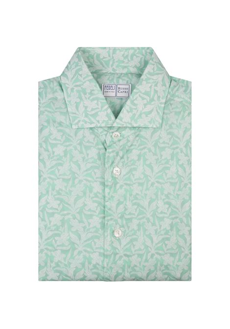 Camicia Sean In Panamino Verde Con Pattern Floreale FEDELI | 00512-F1239