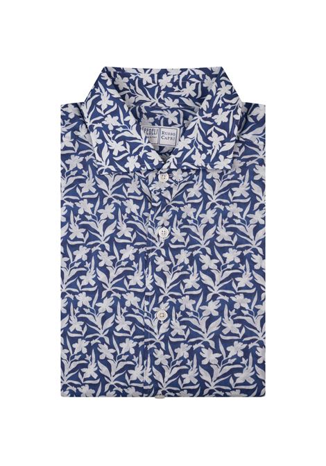 Camicia Sean In Panamino Blu Con Pattern Floreale FEDELI | 00512-F1253