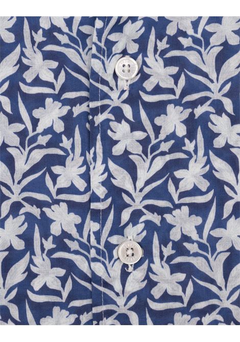 Camicia Sean In Panamino Blu Con Pattern Floreale FEDELI | 00512-F1253