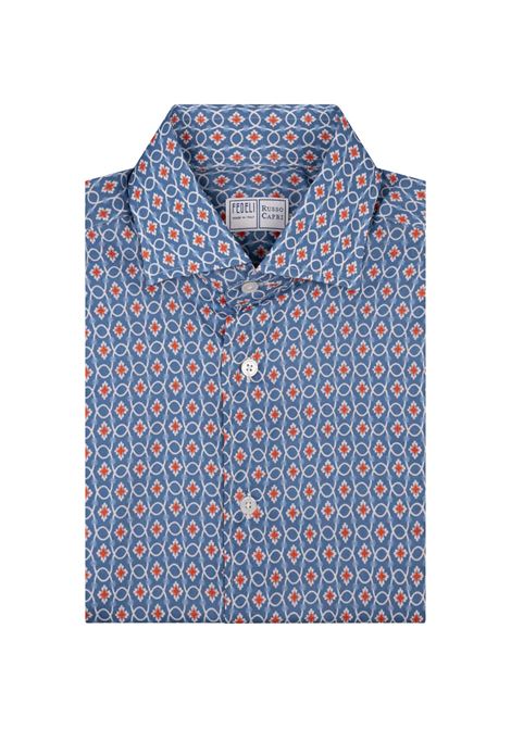 Camicia Sean In Panamino Azzurro Con Pattern a Contrasto FEDELI | 00512-F1837