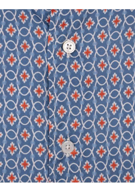 Camicia Sean In Panamino Azzurro Con Pattern a Contrasto FEDELI | 00512-F1837