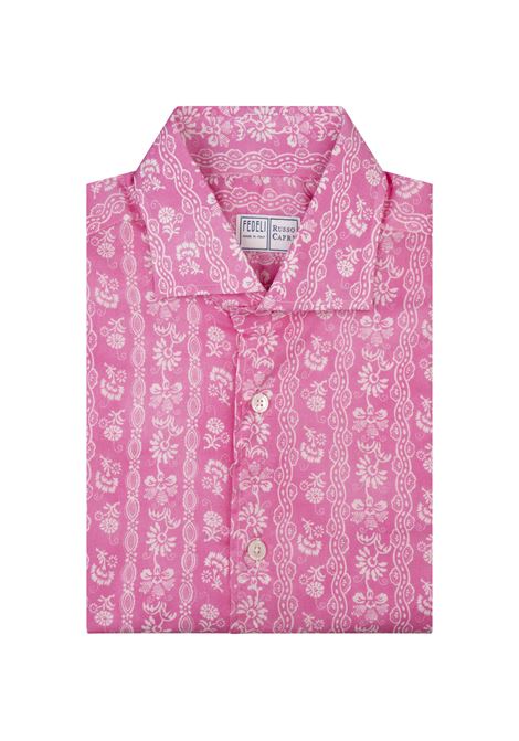 Camicia In Panamino Rosa Con Motivo Fiori FEDELI | 00512-F2019