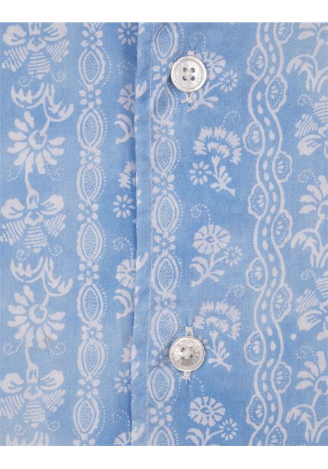 Camicia In Panamino Azzurro Con Motivo Fiori FEDELI | 00512-F205