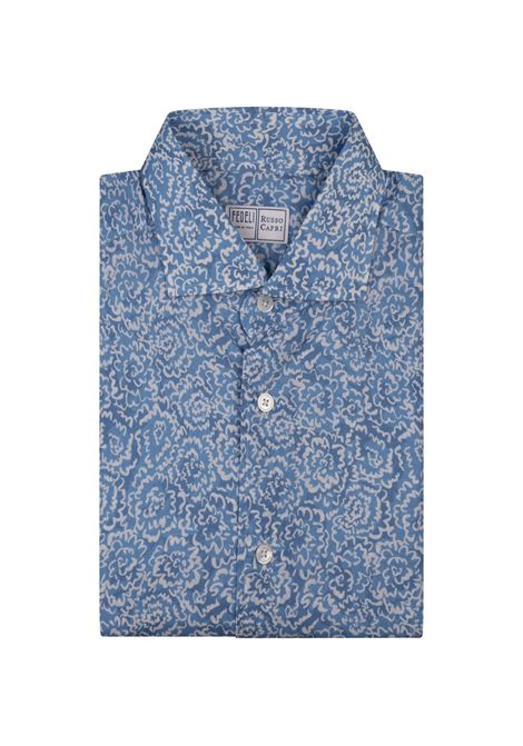 Camicia Sean In Panamino Stampato Azzurro FEDELI | 00512-F214