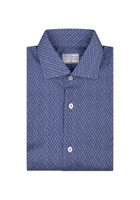 Camicia Sean In Panamino Blu Stampato FEDELI | 00512-F2323