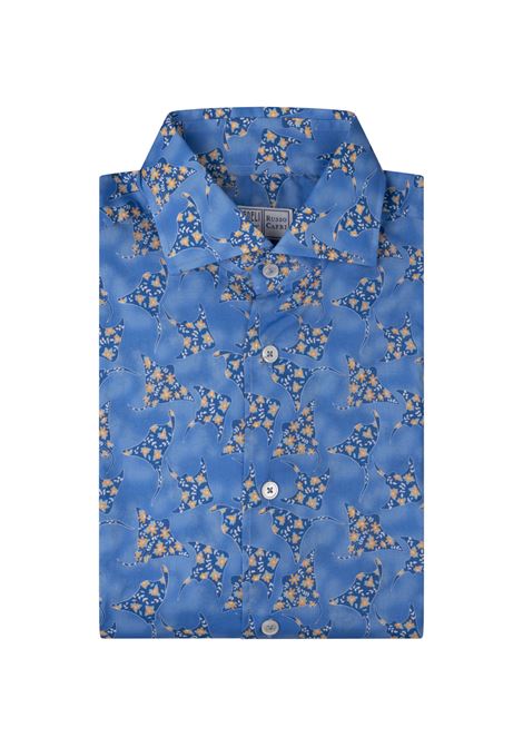 Camicia Sean In Panamino Blu Con Razze Floreali FEDELI | 00512-F461