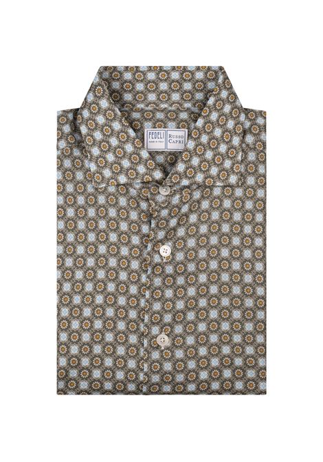 Camicia Sean In Panamino Verde Con Pattern Floreale FEDELI | 00512-F622