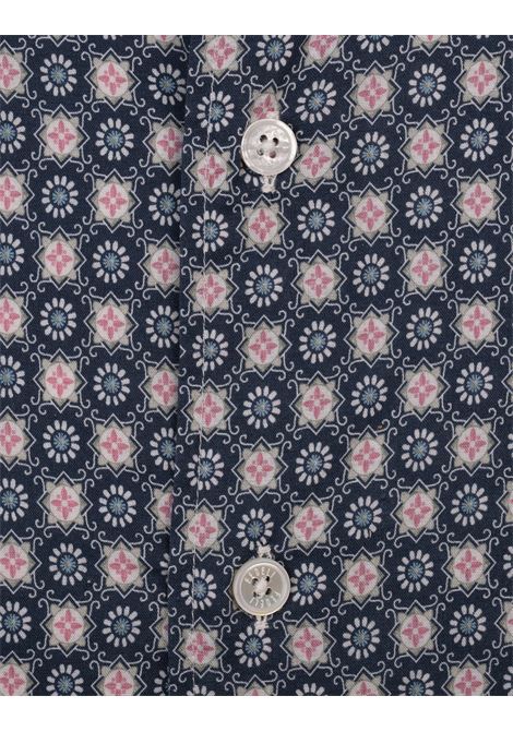 Camicia Sean In Panamino Blu Con Pattern Floreale FEDELI | 00512-F631