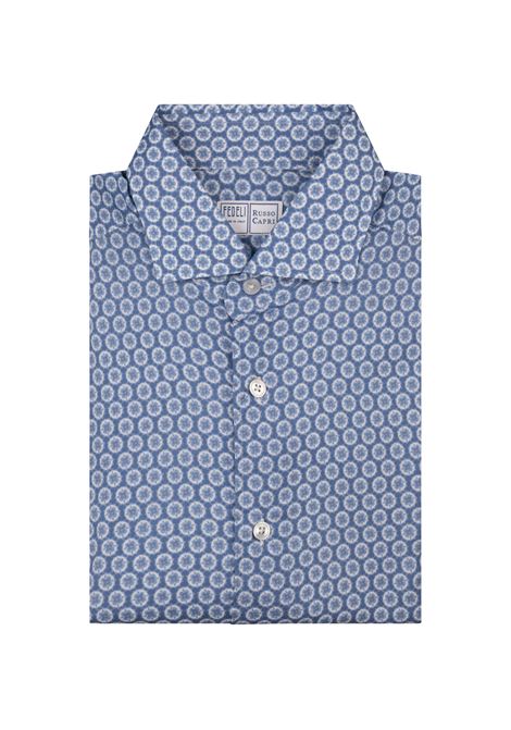 Camicia Sean In Panamino Blu Con Micropattern a Fiori FEDELI | 00512-F74