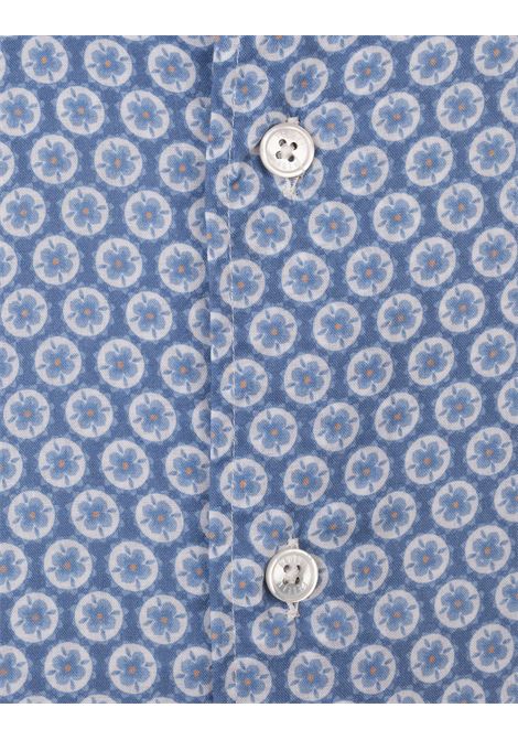 Camicia Sean In Panamino Blu Con Micropattern a Fiori FEDELI | 00512-F74
