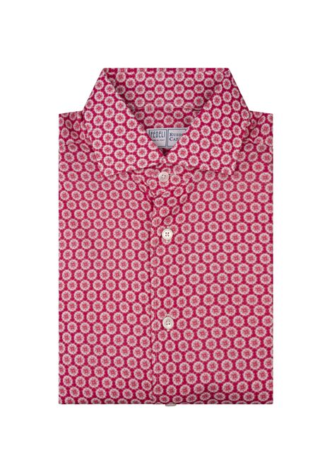 Camicia Sean In Panamino Rosso Fragola Con Micropattern a Fiori FEDELI | 00512-F77