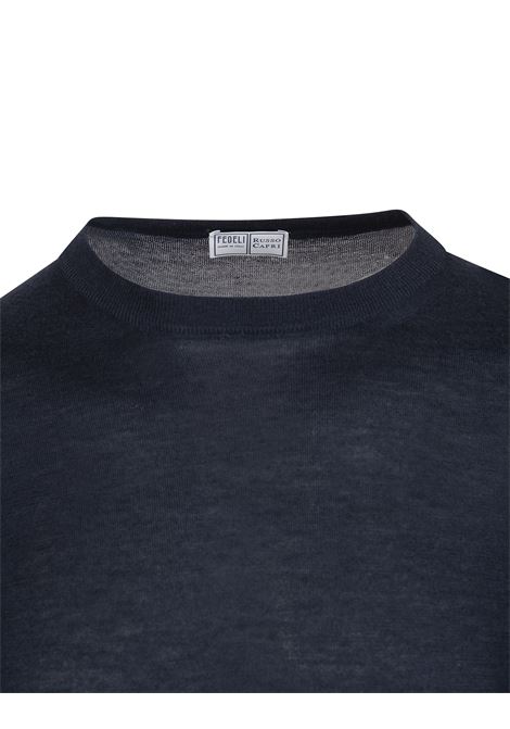Pullover Girocollo Argentina In Cashmere e Seta Blu Scuro FEDELI | 0711912
