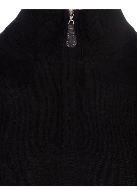 Dark Blue Silk and Cashmere Half Zip Sweater FEDELI | 0712213