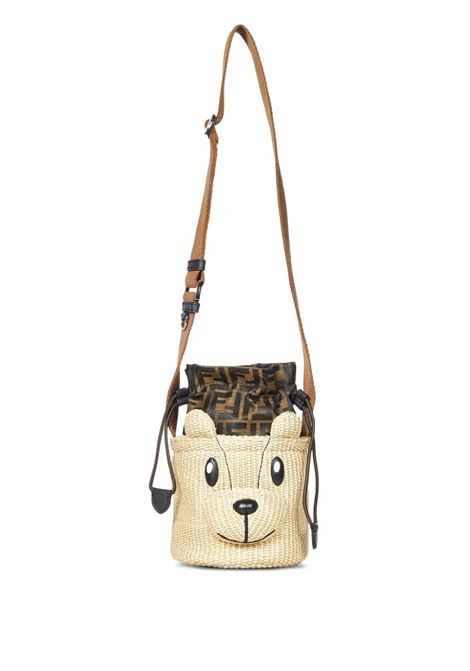 Natural Raffia Teddy Bucket Bag With FF Motif FENDI KIDS | Bags | 8BZ056-AUINF1O87