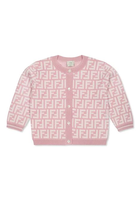 Cardigan In Maglia Rosa Con Motivo FF All-Over FENDI KIDS | Maglieria | BFG080-AQUHF1R4T