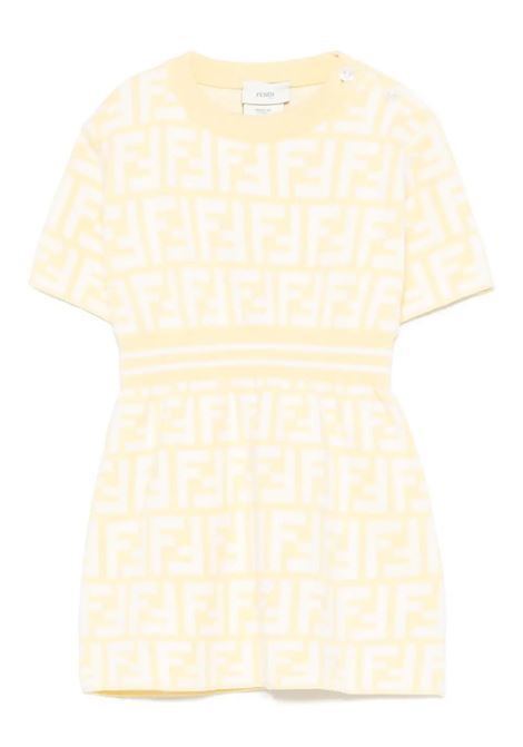 Vestitino Giallo Con Motivo FF All-Over FENDI KIDS | vestitini e tutine | BFG081-AQUHF1R4R