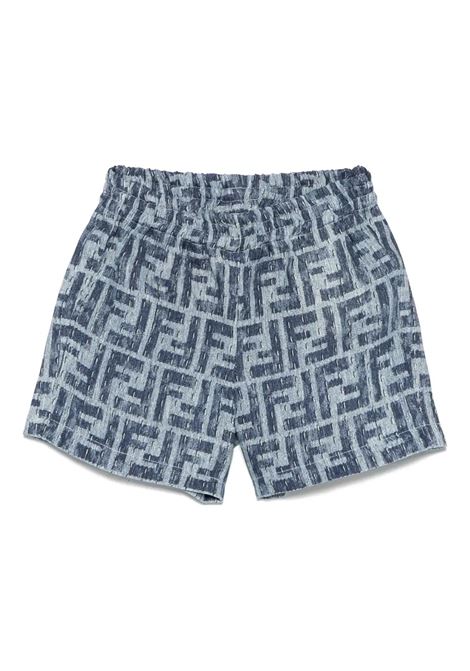 Blue Bermuda Shorts with All-Over FF Logo Pattern FENDI KIDS | Trousers | BMF248-AUK2F1I11