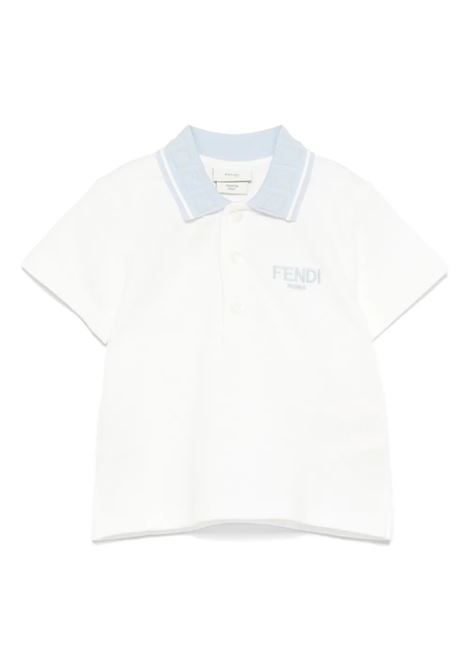 Polo In Piquet Bianca Con Logo Celeste FENDI KIDS | Polo | BMI257-AVPF1RAX