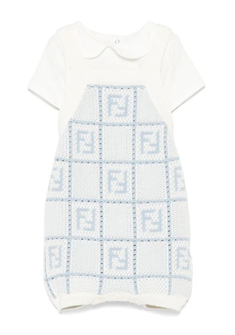 Set Body e Salopette In Bianco e Azzurro Con Motivo Logo FENDI KIDS | Completi | BUG190-ATS6F1SAJ
