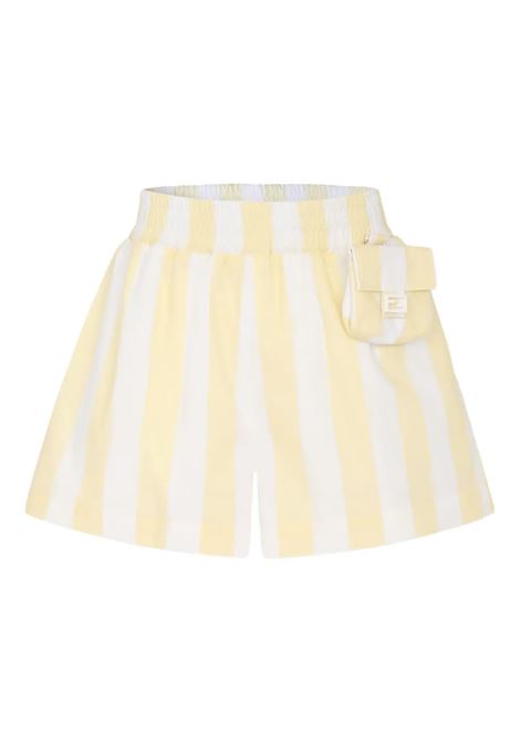 Yellow Striped Poplin Shorts With Baguette FENDI KIDS | Trousers | JFF363-ARSUF0H1J
